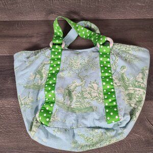 Vintage Suzie Q Handbag Blue and Green with Print Snap Closure